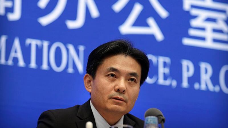 中国国务院港澳办发言人杨光2019年9月3日在记者会上讲话（美联社）