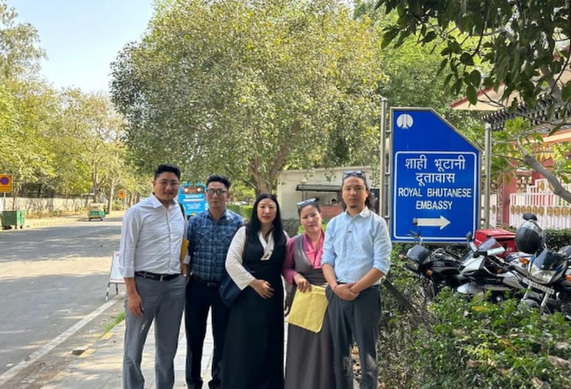 Tibetan activists delivered a letter addressed to Bhutan’s Foreign Minister Lyonpo D.N. Dhungyel at the Bhutanese Embassy in New Delhi, India, March 25, 2025.