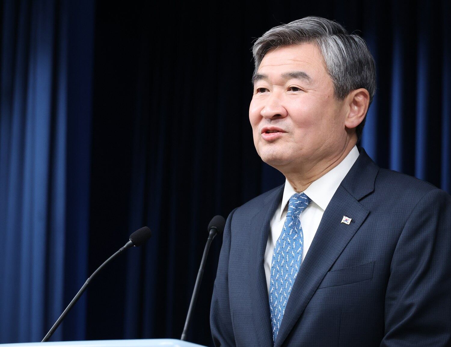 조태용 신임 국가안보실장이 30일 서울 용산 대통령실 청사 브리핑룸에서 인사말을 하고 있다.