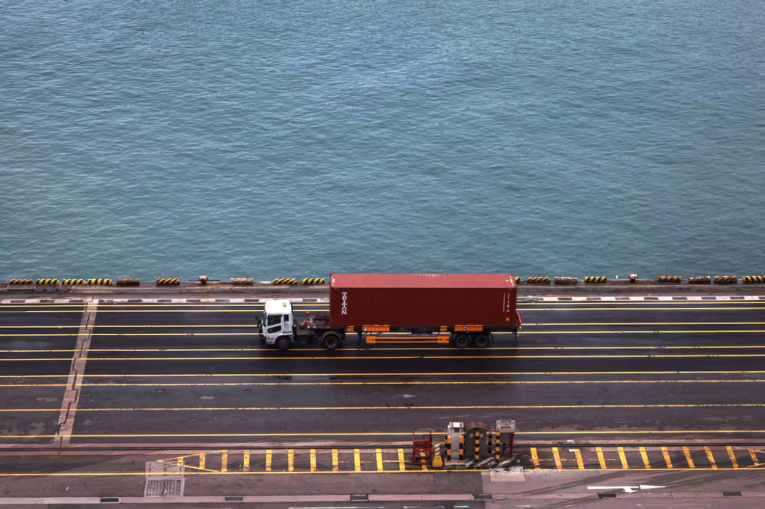 A container truck near Hong Kong's Kwai Chung Container Terminal, March 6, 2025.