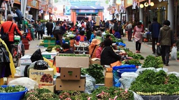 산나물 축제가 열리고 있는 양양전통시장 골목이 상인과 관광객, 주민들로 붐비고 있다. 