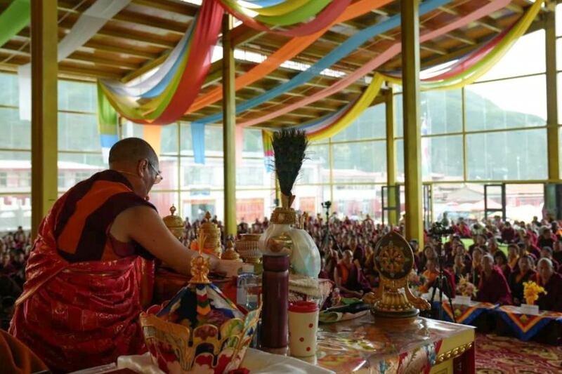Tulku Hungkar Dorje, the 10th abbot of Lung Ngon Monastery in Gade County in Golog in Qinghai province, is seen here bestowing a Tibetan Buddhist empowerment, in July 2024 at Lung Ngon Monastery.