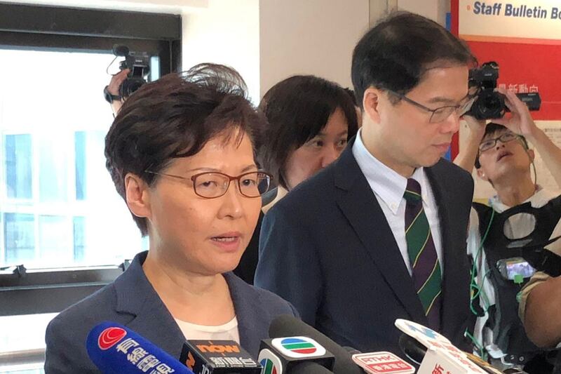 2019年7月15日，特首林郑月娥就反送中游行示威对媒体发表讲话。（路透社）