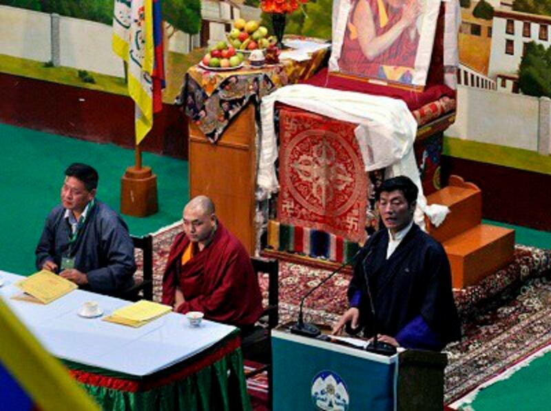 Lobsang Sangay, prime minister of the exile Tibetan government, addresses the opening of the second Tibetan Special General Meeting in Dharamsala, Sept. 25, 2012. Credit: RFA.