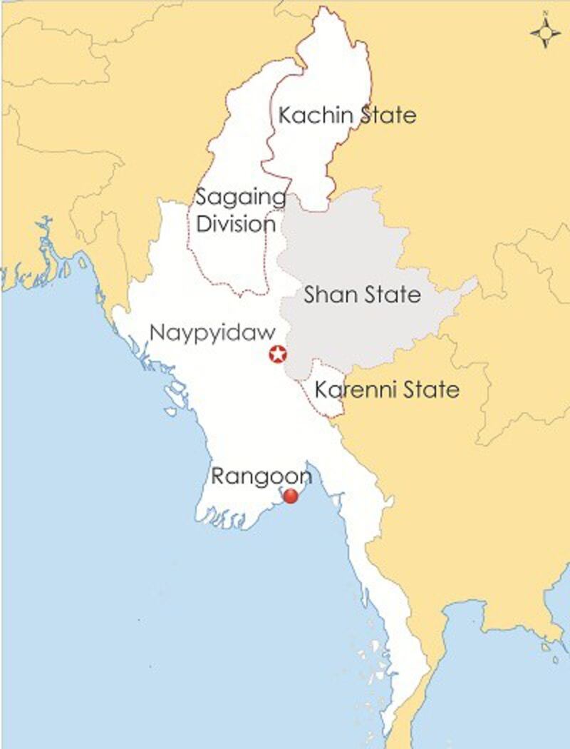 Map of Shan state in Burma.