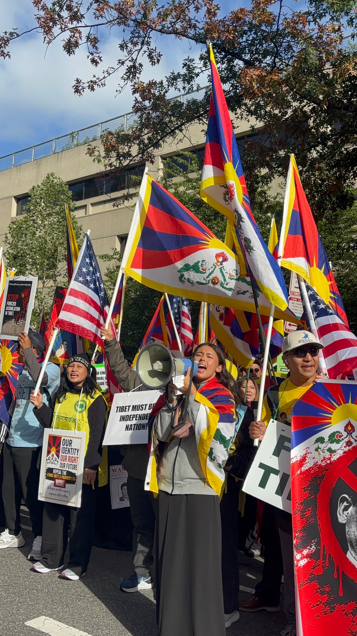 Supporters of human rights in Tibet gather near the Chinese Embassy in Washington as Chinese President Xi Jinping meets with U.S. President Trump at the White House, Sept. 24, 2026.