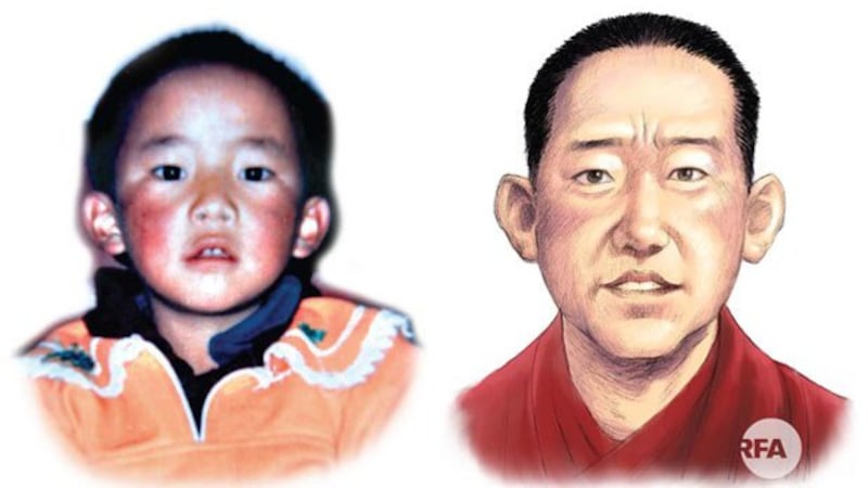 An RFA cartoonist's rendition of what the 11th Panchen  Lama, last seen in 1995 when he was six years old, might look like on his 30th birthday, April 25, 2019.