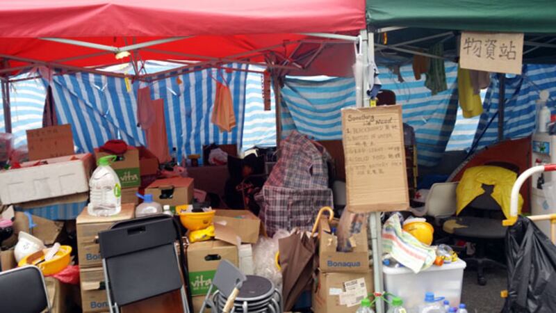 金鐘佔中運動物資站。（粵語部黃樂濤2014年12月1日攝）