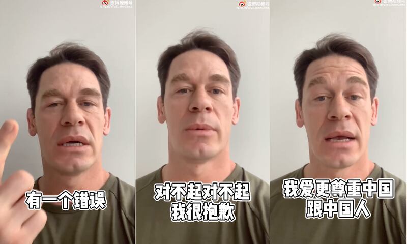 好莱坞动作片《速度与激情9》男星约翰·塞纳-马恩省,曾说台湾是「国家」,遭中国大陆网民围剿后拍视频道歉。(RealWWEJohnCena微博)