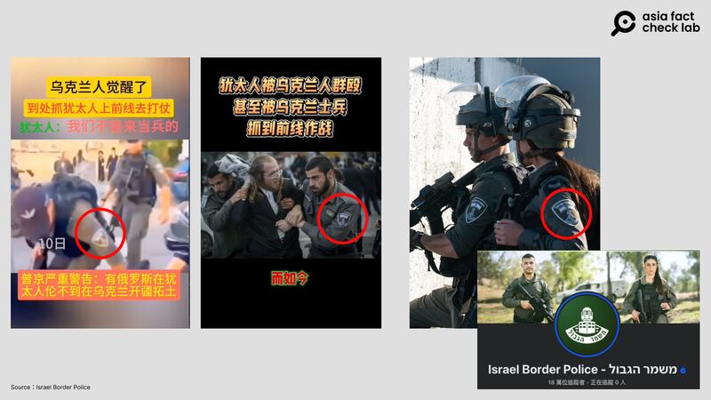 The police uniforms and armbands seen in this footage are those of the Israeli border police, not Ukrainian soldiers.