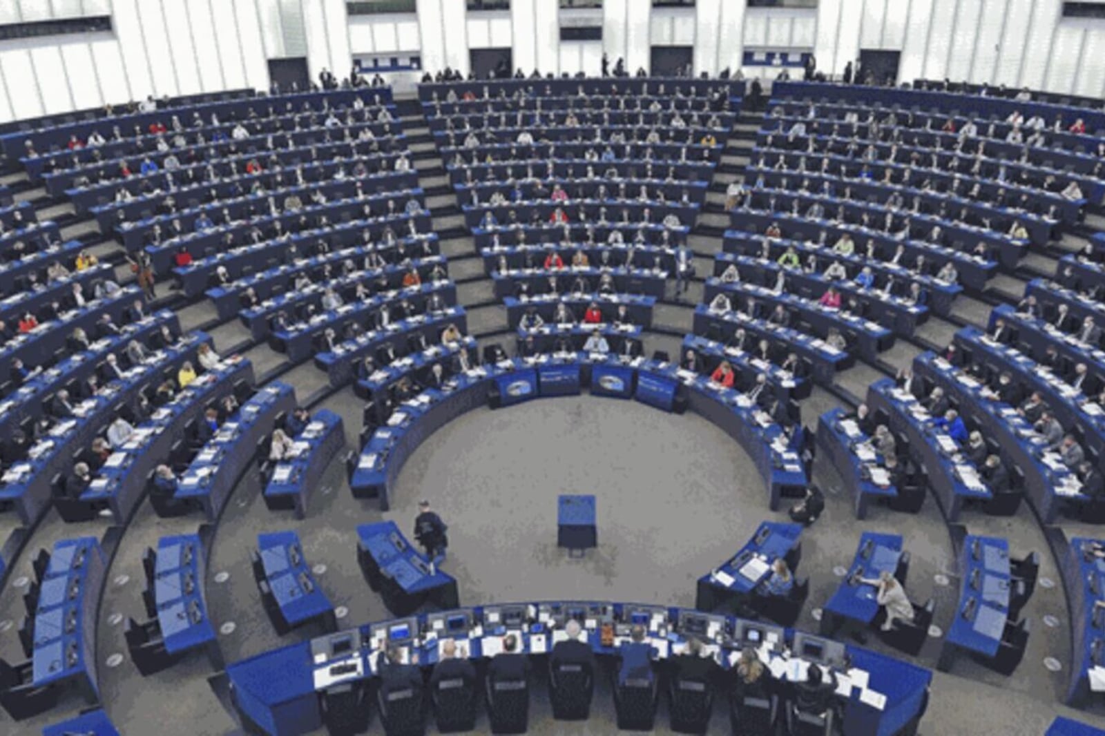 Members of the European Parliament vote during a plenary session at the European Parliament in Strasbourg, eastern France, on April 5, 2022.