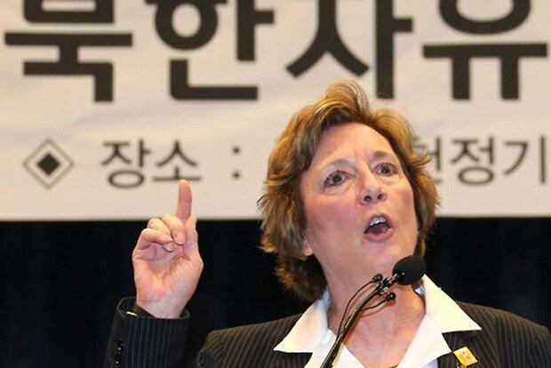 수잔 숄티 북한자유연합 대표가 25일 오전 국회 헌정기념관에서 열린 제13회 북한자유주간 개막식에서 축사를 하고 있다.