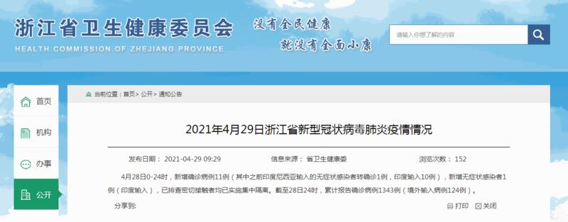 浙江通报10例印度输入确诊病例 （网络图片）