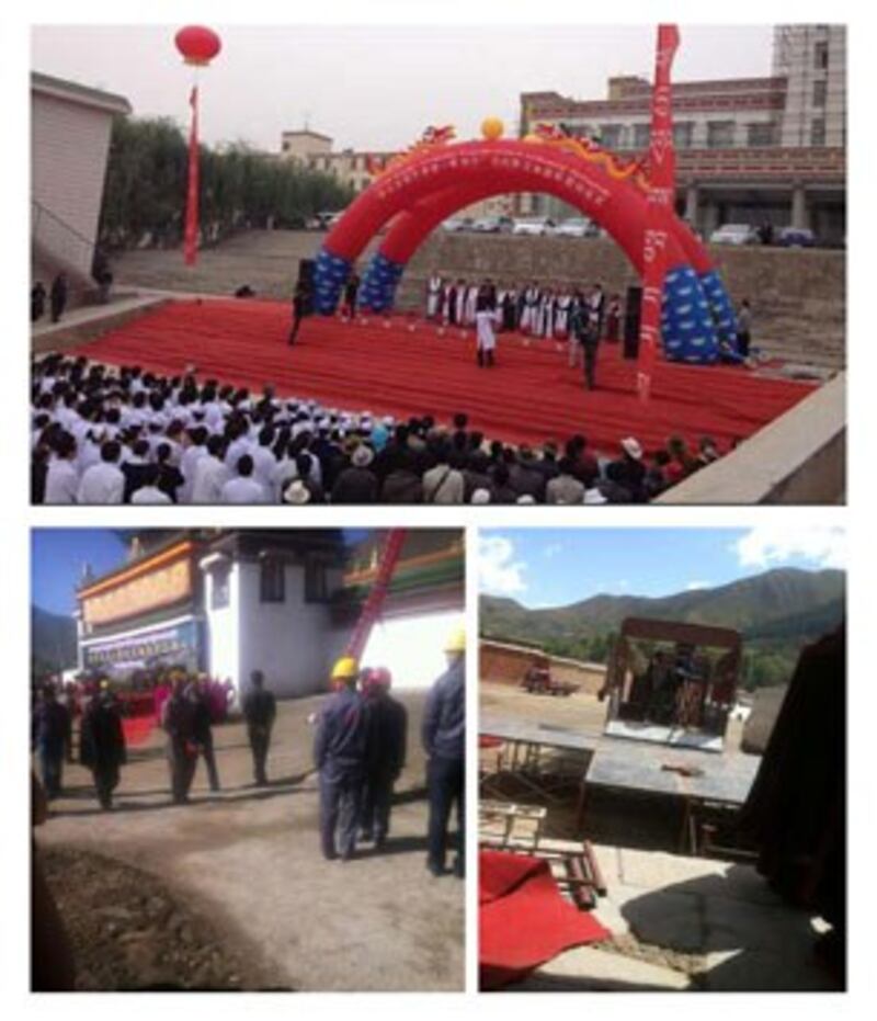 图片：夏河县拉卜楞寺文物保护工程开工仪式准备现场。（受访人提供）