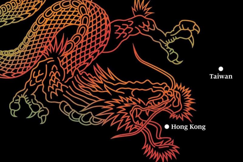 英媒《经济学人（The Economist）》28日最新一期封面，中国化身一条巨龙，张嘴咬向香港，爪子伸向台湾。标题写着“How far will China go?”（中国能走多远） （图：经济学人（The Economist）） 