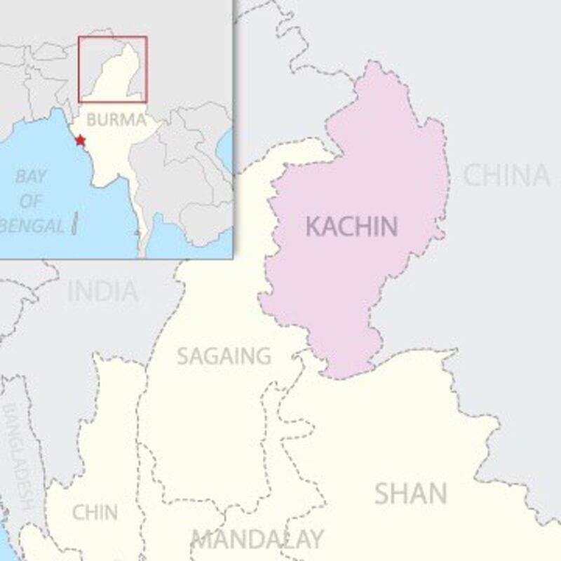 A map of northern Burma showing Kachin state.