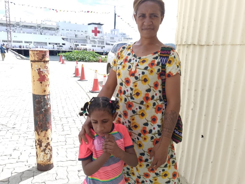 Kimberly Yanogen (right) and her daughter after visiting the Silk Road Ark in Port Moresby, Papua New Guinea, April 11, 2026.