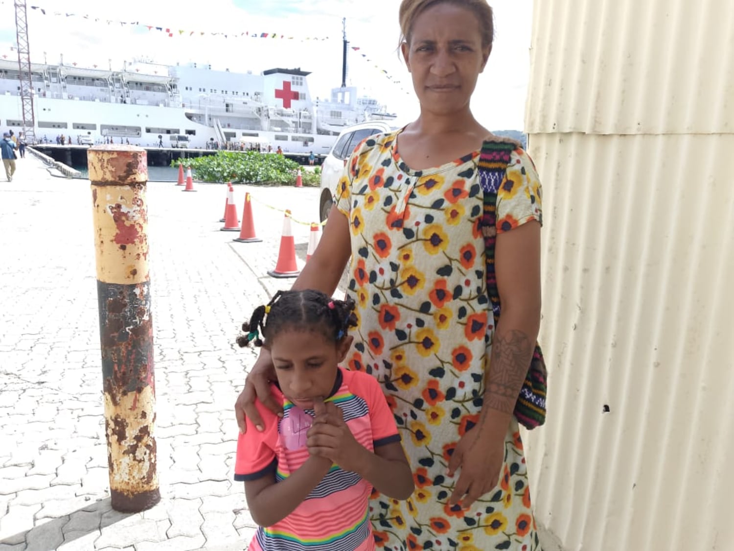 Kimberly Yanogen (right) and her daughter after visiting the Silk Road Ark in Port Moresby, Papua New Guinea, April 11, 2026.