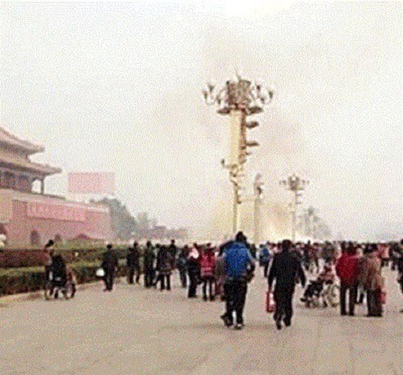 Flames rise from the crashed jeep near Tiananmen Square, Oct. 28, 2013. Photo courtesy of a petitioner. 