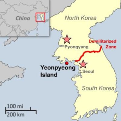 Bản đồ cho thấy đảo Yeonpyeong của Nam Hàn. Nguồn Korean RFA