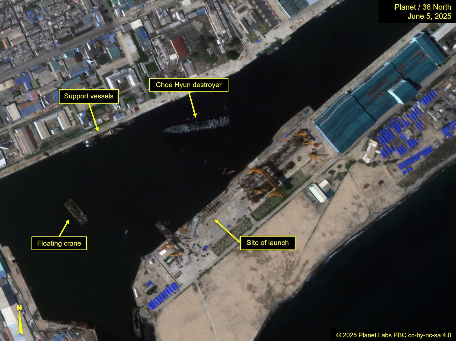 North Korean warship that tipped over during launch is upright again