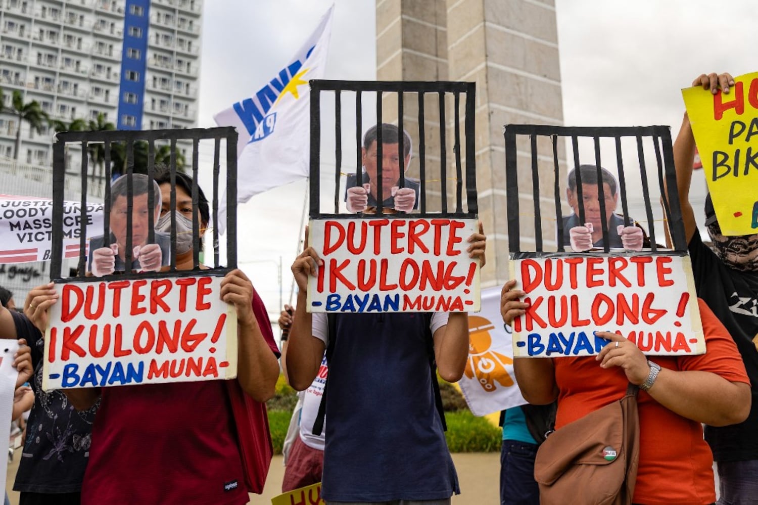 Protesters demanding justice for drug war victims in Quezon City on March 11, 2025, after the arrest of former Philippine President Rodrigo Duterte.