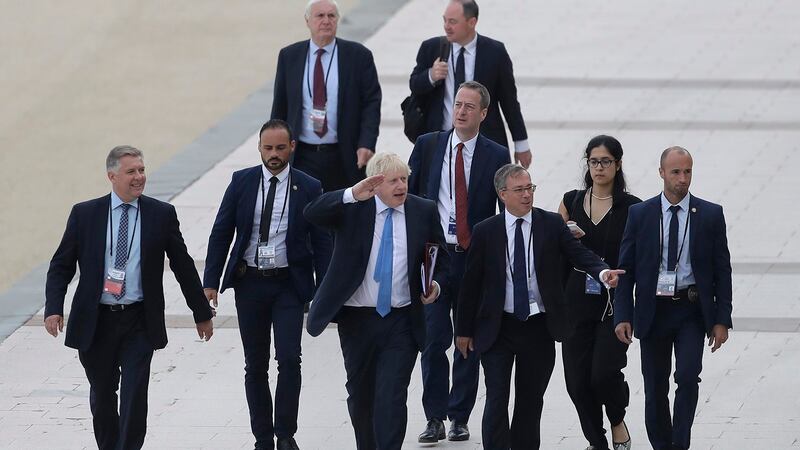 七大工业国集团（G7）峰会于2019年8月24日在法国登场，中为英国首相约翰逊。（美联社）