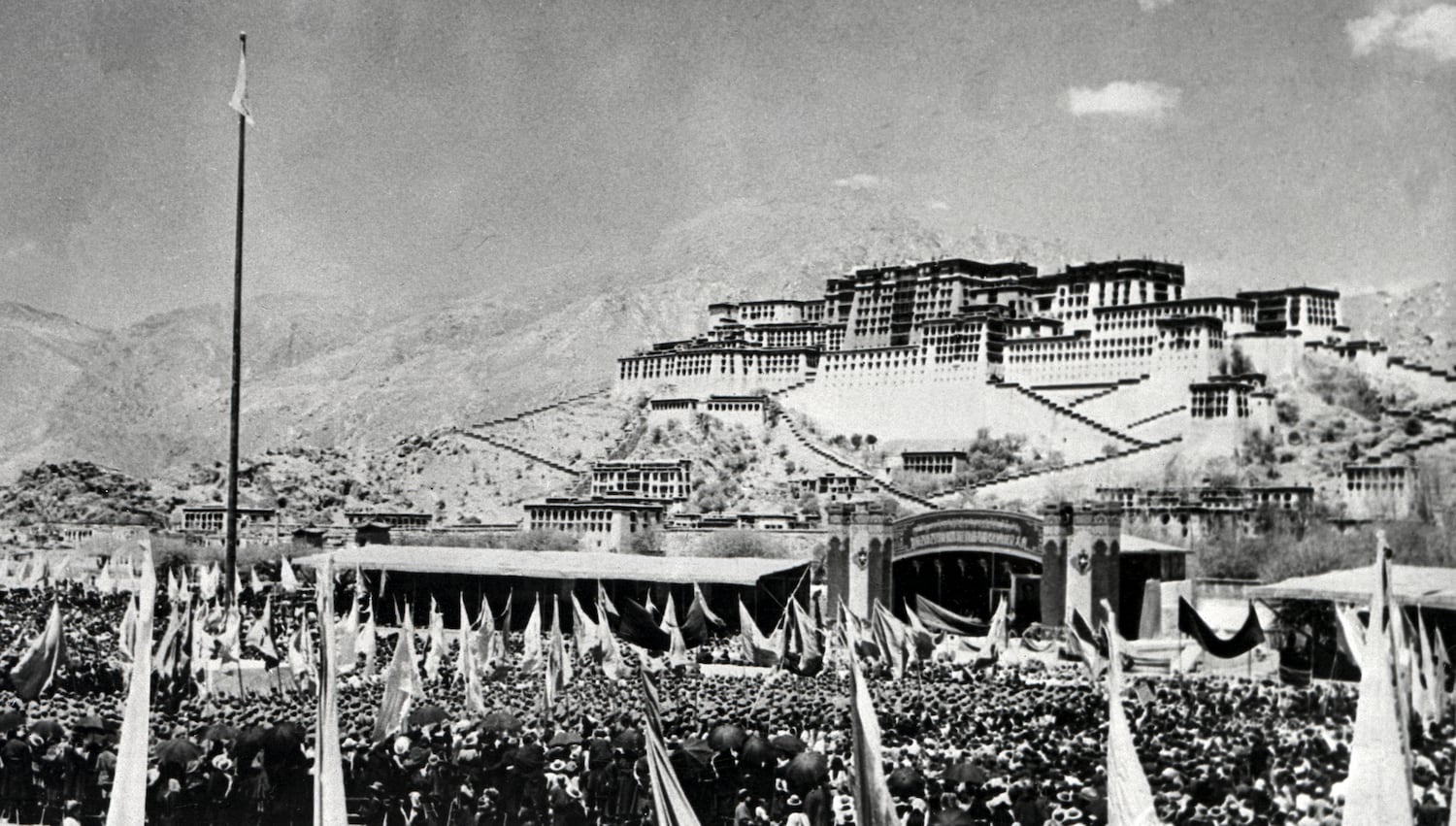Tibetans gather during the armed uprising against Chinese rule March 10, 1959 in front of the Potala Palace in Lhasa, the capital of Tibet.