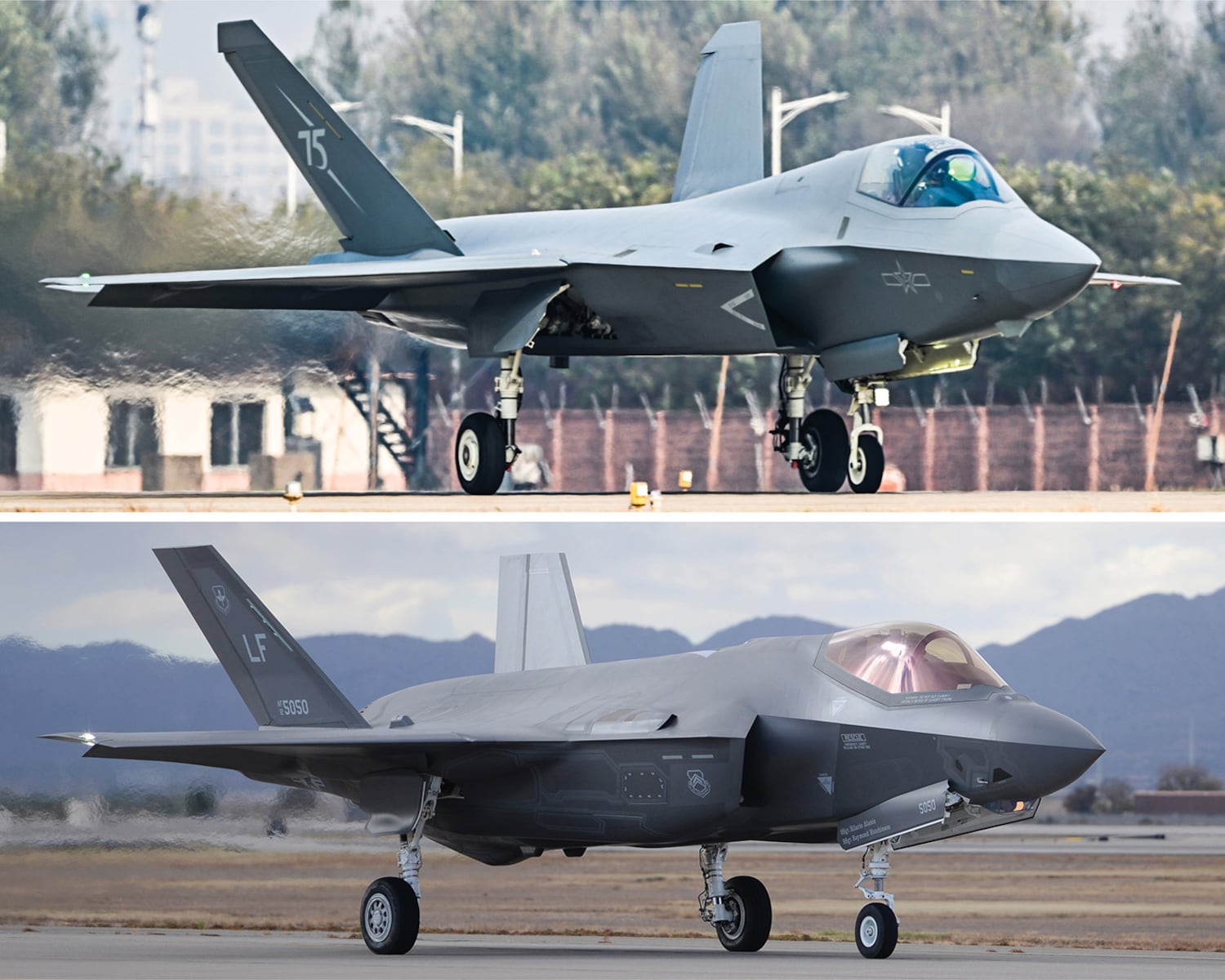 A Chinese J-35A fighter, top, and an American F-35.