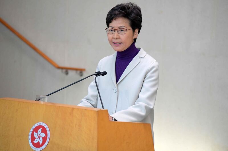 2019年12月3日,特首林鄭月娥譴責示威者在過去周末的激進行為,強調警方是以適當武力驅散示威者。(香港政府新聞網圖片)