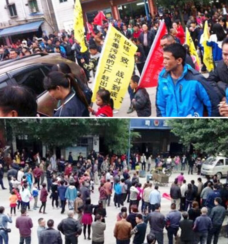 廣東韶關翁源縣鐵龍鎮逾百村民連續4天包圍鎮政府要求調查真相。（照片由維權人士提供）