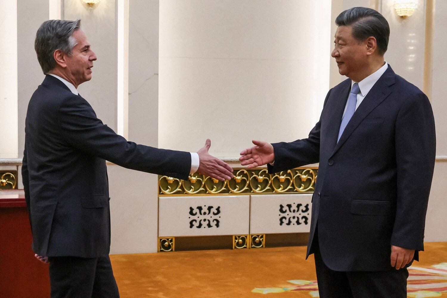 U.S. Secretary of State Antony Blinken shakes hands with Chinese President Xi Jinping in the Great Hall of the People in Beijing, China, June 19, 2023.