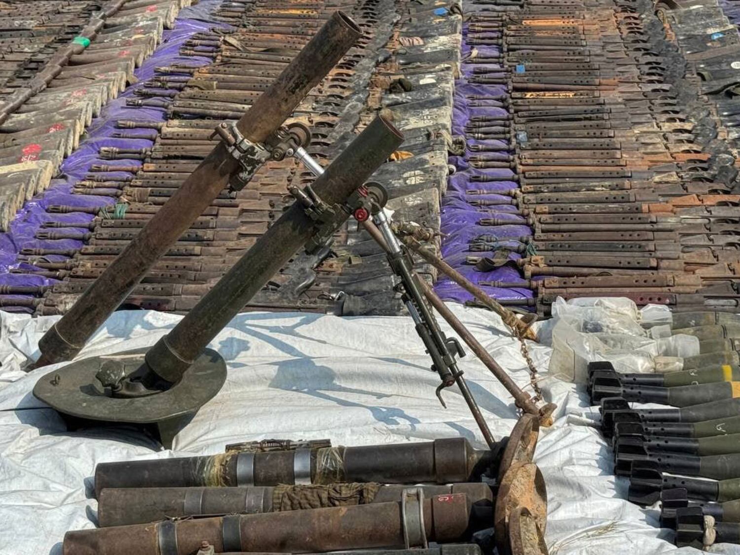 Weapons seized by the Arakan Army after the final capture of the No. 5 Border Guard Police Force in Maungdaw, Myanmar, Dec. 8, 2024.