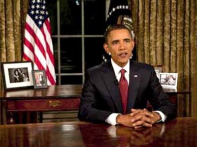 Tổng thống Mỹ Barack Obama phát biểu từ phòng Bầu dục của Nhà Trắng tại Washington DC vào ngày 31 tháng 8 năm 2010.AFP