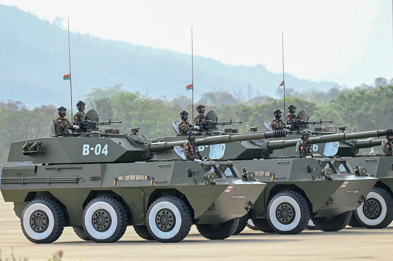 ၂ဝ၂၂ ခုနှစ် မတ်လ ၂၇ ရက်နေ့က နေပြည်တော်တွင် ကျင်းပသည့် ၇၇ နှစ်မြောက် တပ်မတော်နေ့အခမ်းအနား။ (Photo : AFP)
