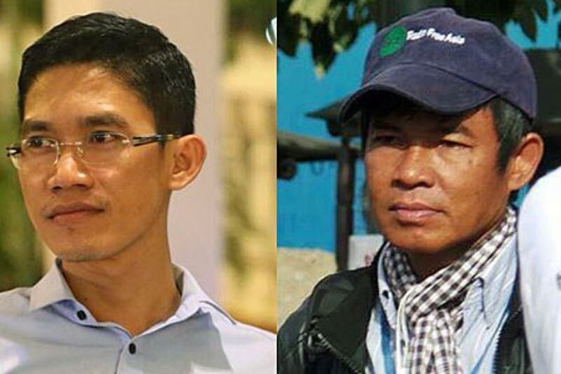 Former RFA journalists Yeang Sothearin (L) and Uon Chhin (R), in undated photos.