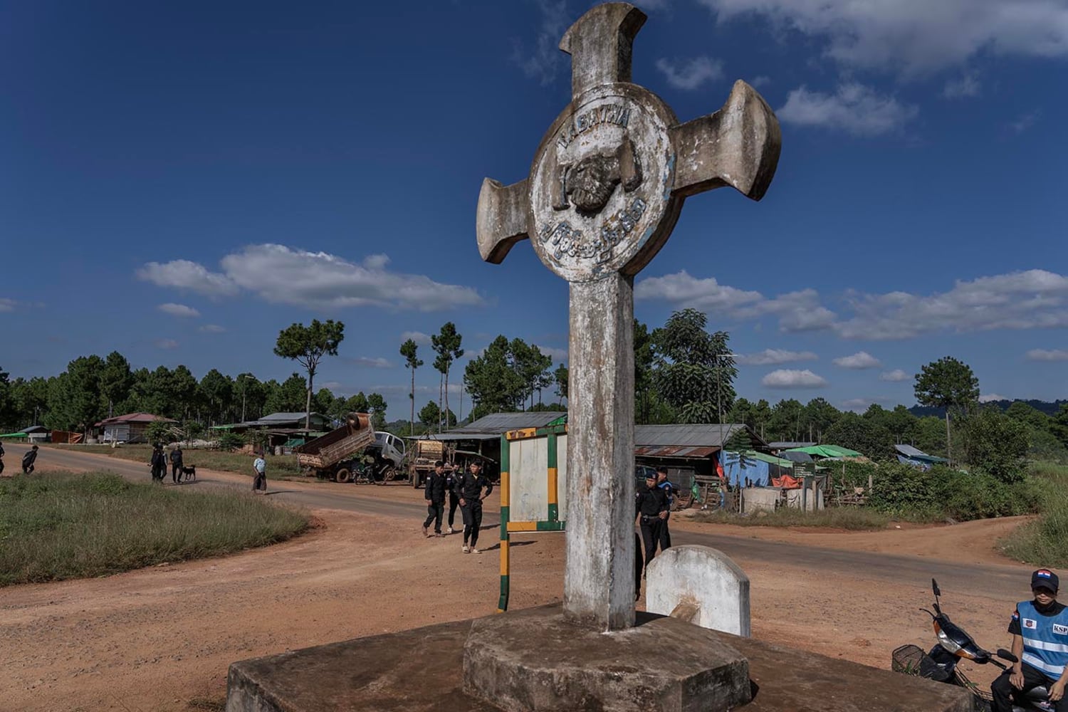 Officers from KSP Station 8 prepare to set up a roadside checkpoint in southern Shan state, Myanmar, Nov. 4, 2024.