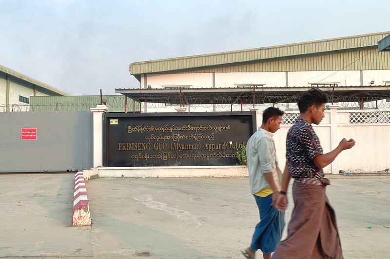 ရွှေပြည်သာမြို့နယ်၊ ဝါးတရာစက်မှုဇုန်မှ တရုတ်နိုင်ငံသားပိုင် Guo Tai Garment Industrial Park အထည်ချုပ်စက်ရုံအား ၂၀၂၃ ခုနှစ် မတ်လ ၁ ရက်နေ့က တွေ့ရစဉ်။ (Photo: RFA)