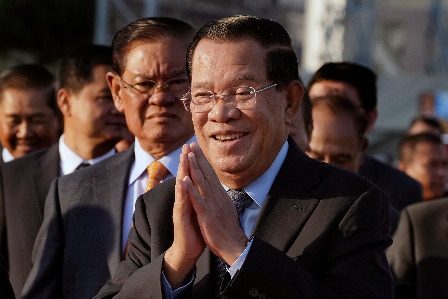 Cambodian President of the Senate Hun Sen arrives at the 46th ouster anniversary of the Khmer Rouge regime, in Phnom Penh, Cambodia, Jan. 7, 2025.