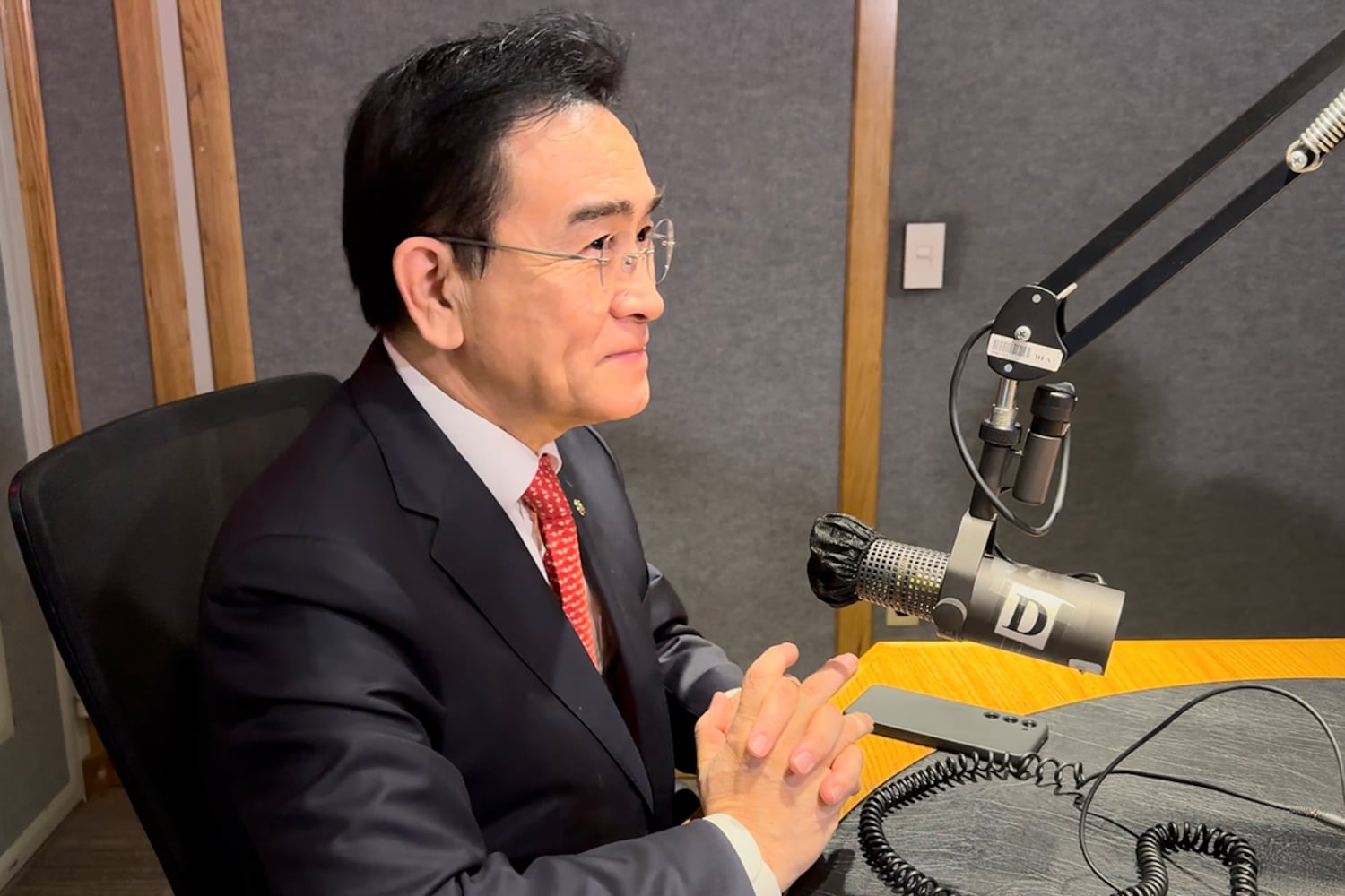 Former North Korean diplomat Thae Yong Ho sits for an interview at the Radio Free Asia studio in Washington, D.C., Oct. 28, 2024.