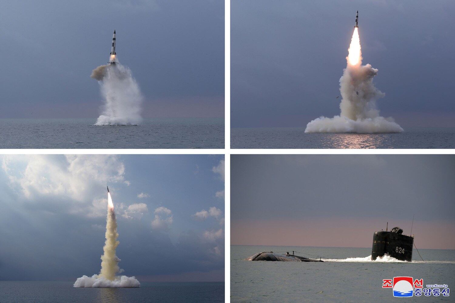 북한 매체가 지난 10월 20일 공개한 신형 SLBM 잠수함 시험 발사 장면.