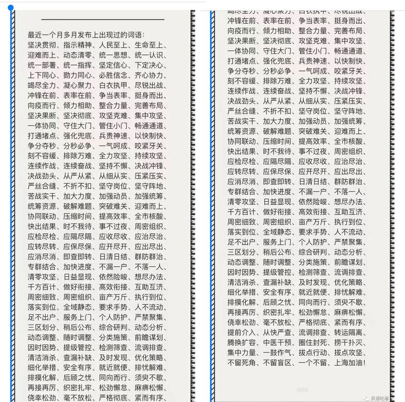 近一个月,网民搜集到官员抗疫4字口号。(网络截图)