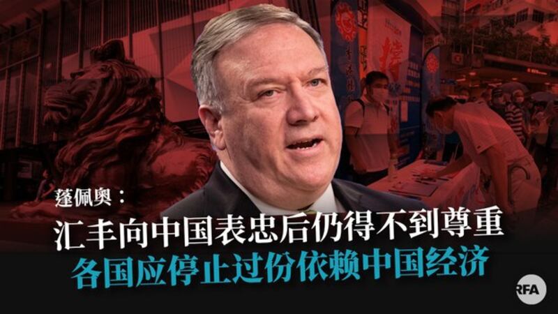 蓬佩奥嘲弄汇丰银行向中国磕头后仍被苛索（自由亚洲电台制图）
