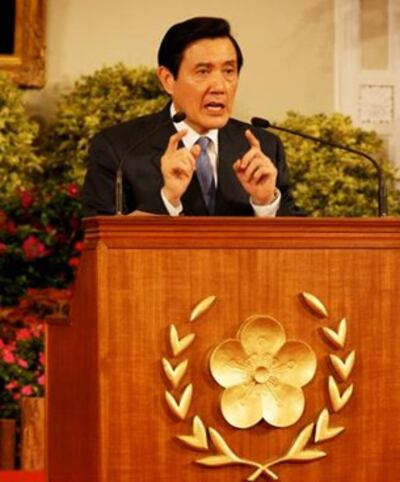 图片：马英九星期三在就职周年英文记者会上（记者胡汉强提供）