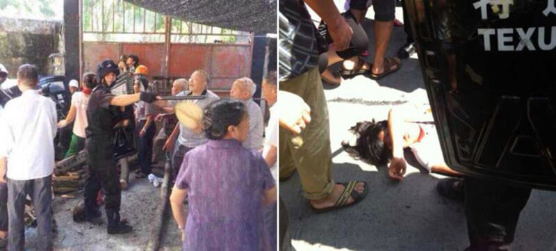 有教徒在推撞中倒地受傷。(現場人士攝)