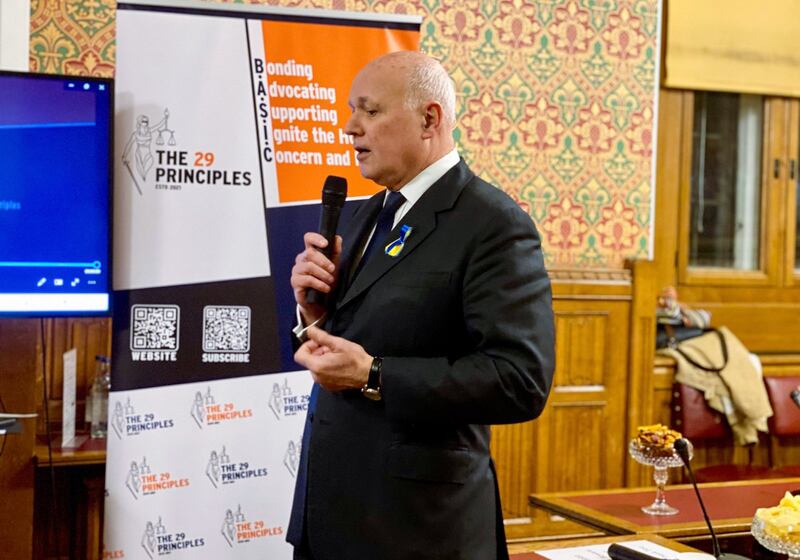  英國執政保守黨前黨魁施志安（Iain Duncan Smith）。（「29原則」提供）