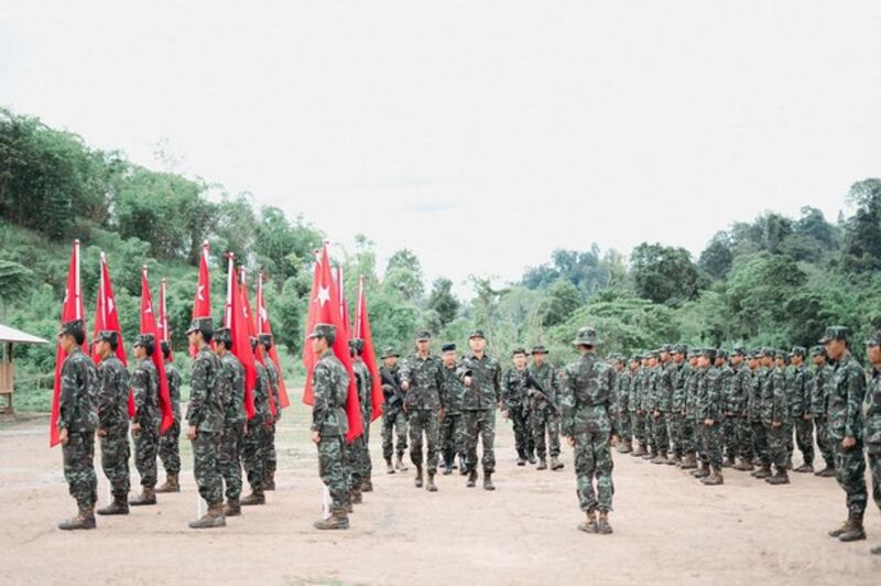 PDF members mark the one-year anniversary of the paramilitary group, May 6, 2022. Credit: NUG Ministry of Defense
