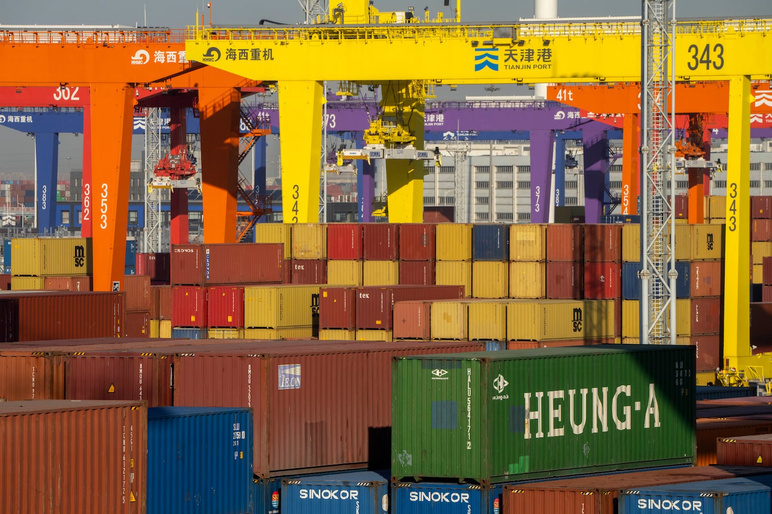 A  Jan. 16, 2023, photo shows shipping containers in Tianjin, China.