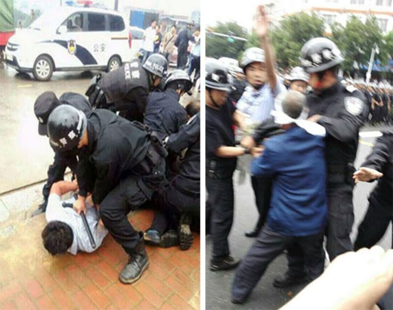 2015年5月23日,當局調集警察抓捕及毆打抗議的民眾。(當地民眾攝)