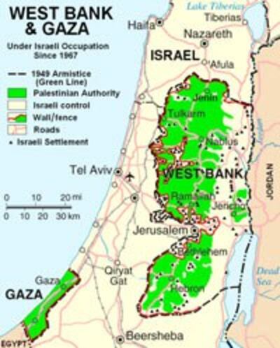 Bản đồ vùng West Bank và Gaza.